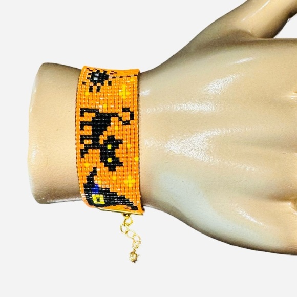 Handcrafted Halloween-Themed Adjustable Loom Cuff Bracelet Miyuki Delica Beads - Picture 6 of 9